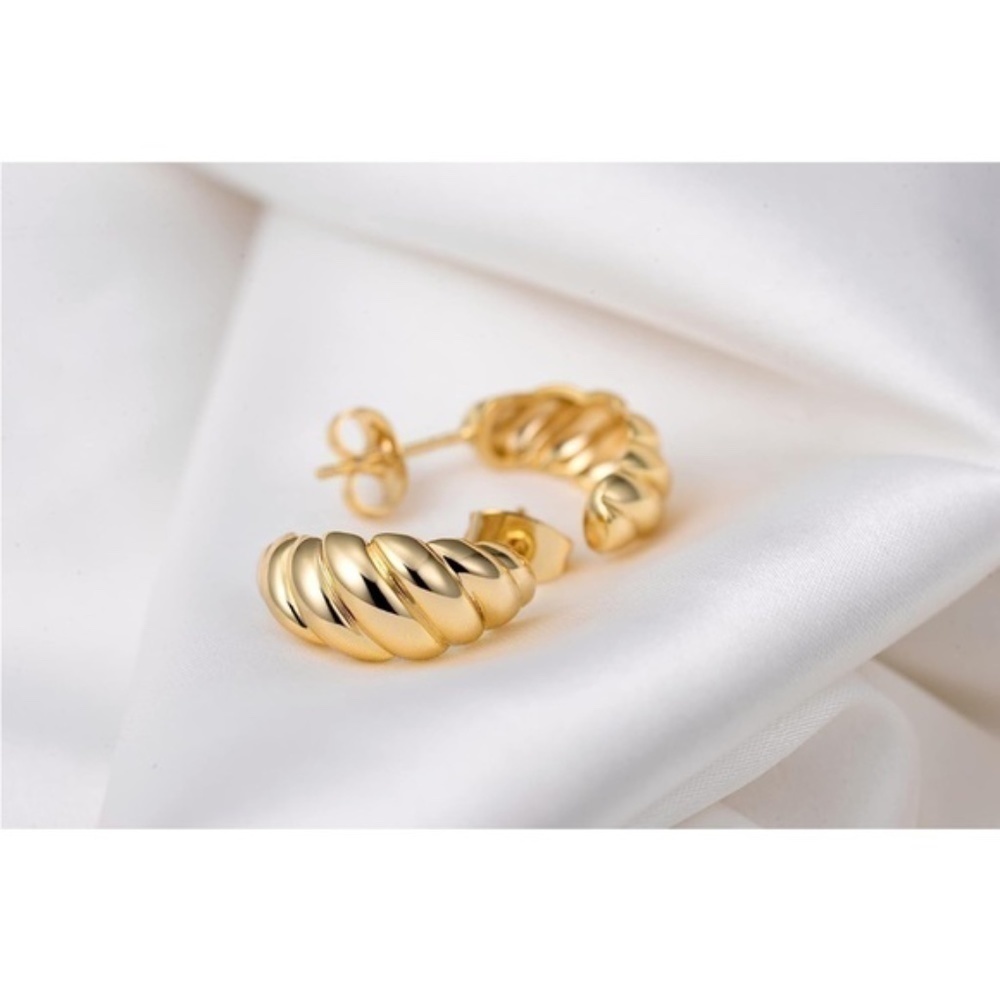GOLD 14k Gold Plated Half Crossiant Cuff Earrings